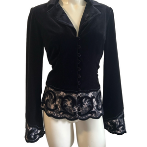 JS Collections Black Velvet Lace Details jacket  Sz 6
